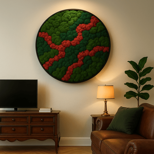 Apvalus stabilizuotų samanų paveikslas