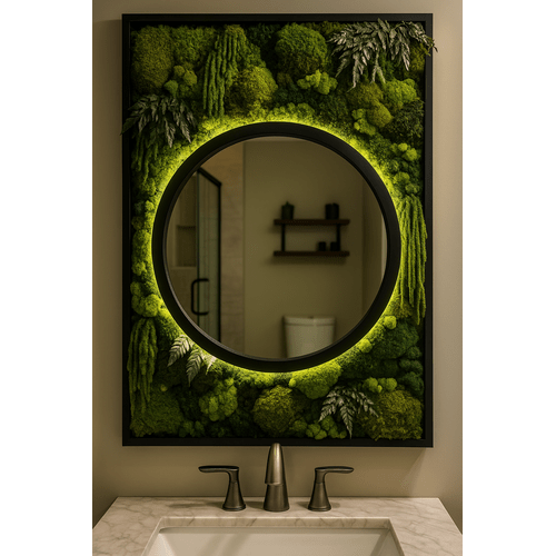 Apvalus veidrodis su stabilizuotomis samanomis ir LED apšvietimu