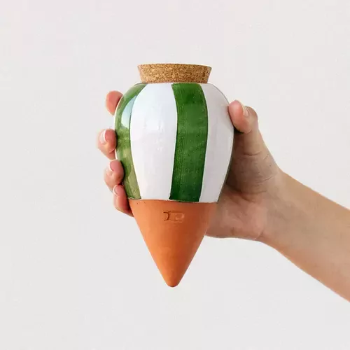 Lašelinis augalų drėkintuvas žaliais ir baltais dryžiais