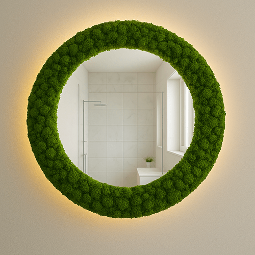 Apvalus veidrodis su stabilizuotomis samanomis ir LED apšvietimu