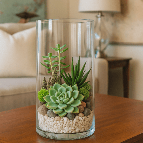 Dekoracija vazoje su sukulentais