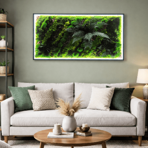 Stabilizuotų samanų paveikslas su LED apšvietimu