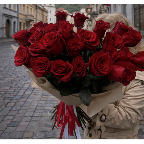 Ilgų rožių puokštė (pasirenkamas rožių skaičius ir spalva)