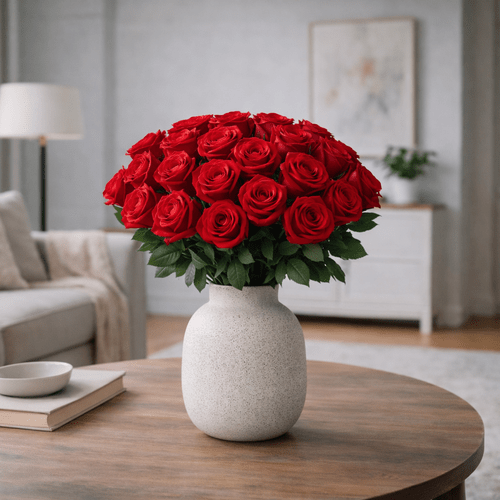 25 vnt.stabilizuotų raudonų rožių puokštė, 30 cm ilgio