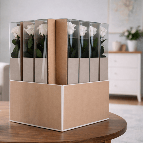 20 vnt.stabilizuotų baltų rožių puokštė, 50 cm ilgio 1