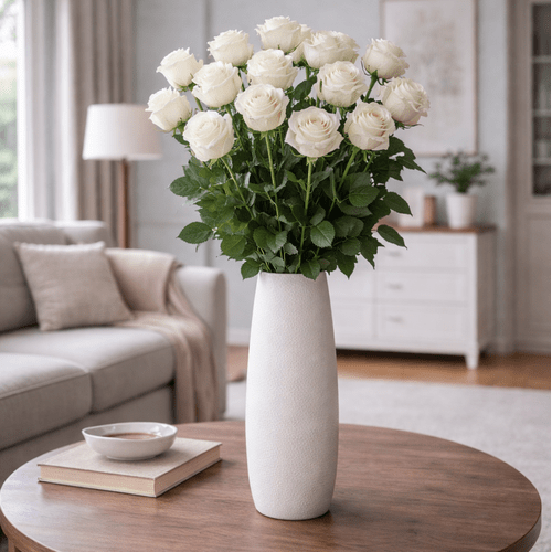 20 vnt.stabilizuotų baltų rožių puokštė, 50 cm ilgio